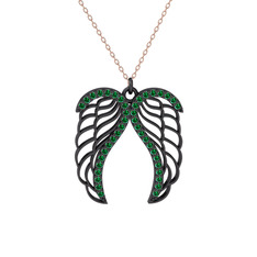 Raziel Melek Kanadı Kolye - Yeşil kuvars 925 ayar siyah rodyum kaplama gümüş kolye (40 cm rose altın rolo zincir) #1xjceg9