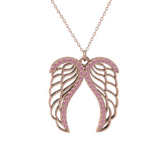 Raziel Melek Kanadı Kolye - Pembe kuvars 14 ayar rose altın kolye (40 cm rose altın rolo zincir) #1yiognu