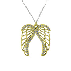 Raziel Melek Kanadı Kolye - Swarovski 925 ayar altın kaplama gümüş kolye (40 cm beyaz altın rolo zincir) #4z4f4