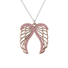 Raziel Melek Kanadı Kolye - Pembe kuvars 8 ayar rose altın kolye (40 cm beyaz altın rolo zincir) #5scrxy