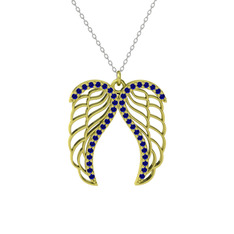 Lab safir 14 ayar altın kolye (40 cm gümüş rolo zincir)