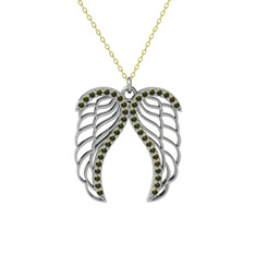 Peridot 18 ayar beyaz altın kolye (40 cm altın rolo zincir)