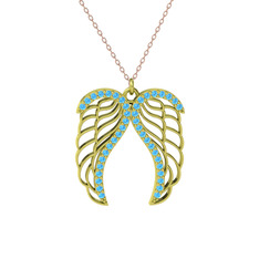 Raziel Melek Kanadı Kolye - Akuamarin 18 ayar altın kolye (40 cm rose altın rolo zincir) #aiau77