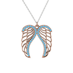 Raziel Melek Kanadı Kolye - Akuamarin 14 ayar rose altın kolye (40 cm beyaz altın rolo zincir) #au5gcl