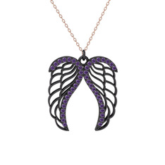 Ametist 925 ayar siyah rodyum kaplama gümüş kolye (40 cm rose altın rolo zincir)