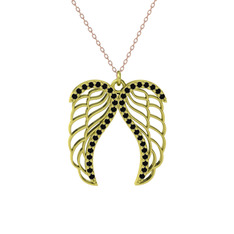 Raziel Melek Kanadı Kolye - Siyah zirkon 925 ayar altın kaplama gümüş kolye (40 cm gümüş rolo zincir) #ev2rik