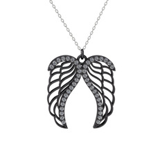 Raziel Melek Kanadı Kolye - Pırlanta 925 ayar siyah rodyum kaplama gümüş kolye (0.3696 karat, 40 cm gümüş rolo zincir) #foykbu