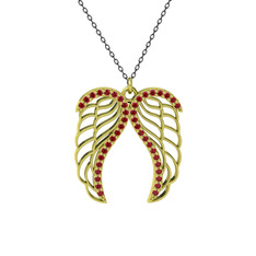 Raziel Melek Kanadı Kolye - Garnet 18 ayar altın kolye (40 cm gümüş rolo zincir) #g39e63