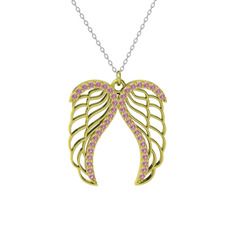 Raziel Melek Kanadı Kolye - Pembe kuvars 14 ayar altın kolye (40 cm gümüş rolo zincir) #h52hc