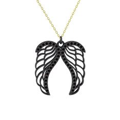 Raziel Melek Kanadı Kolye - Siyah zirkon 925 ayar siyah rodyum kaplama gümüş kolye (40 cm altın rolo zincir) #jbuo2w