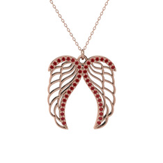 Raziel Melek Kanadı Kolye - Garnet 14 ayar rose altın kolye (40 cm rose altın rolo zincir) #k9r3ma