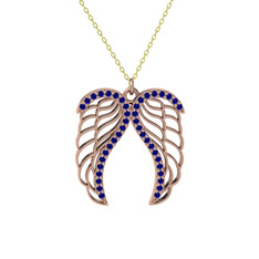 Lab safir 14 ayar rose altın kolye (40 cm altın rolo zincir)