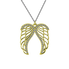 Raziel Melek Kanadı Kolye - Beyaz zirkon 14 ayar altın kolye (40 cm gümüş rolo zincir) #mmbn9d