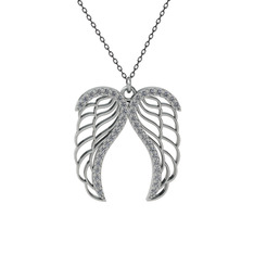 Raziel Melek Kanadı Kolye - Pırlanta 8 ayar beyaz altın kolye (0.3696 karat, 40 cm gümüş rolo zincir) #ncy20v