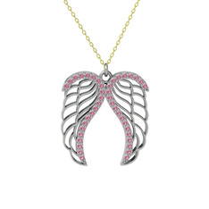 Raziel Melek Kanadı Kolye - Pembe kuvars 18 ayar beyaz altın kolye (40 cm altın rolo zincir) #o1mqo