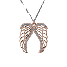 Pırlanta 14 ayar rose altın kolye (0.3696 karat, 40 cm gümüş rolo zincir)