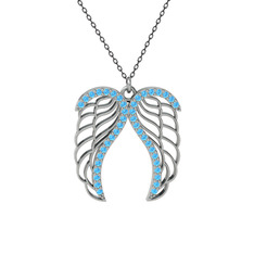 Raziel Melek Kanadı Kolye - Akuamarin 14 ayar beyaz altın kolye (40 cm gümüş rolo zincir) #ogq7zy