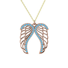 Raziel Melek Kanadı Kolye - Akuamarin 8 ayar rose altın kolye (40 cm altın rolo zincir) #oq8mk2