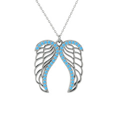 Raziel Melek Kanadı Kolye - Akuamarin 8 ayar beyaz altın kolye (40 cm beyaz altın rolo zincir) #ou8f2s