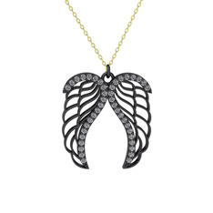 Raziel Melek Kanadı Kolye - Swarovski 925 ayar siyah rodyum kaplama gümüş kolye (40 cm altın rolo zincir) #pl2joo