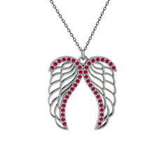 Raziel Melek Kanadı Kolye - Rodolit garnet 14 ayar beyaz altın kolye (40 cm gümüş rolo zincir) #puw4nx