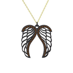 Raziel Melek Kanadı Kolye - Dumanlı kuvars 925 ayar siyah rodyum kaplama gümüş kolye (40 cm altın rolo zincir) #py3l85