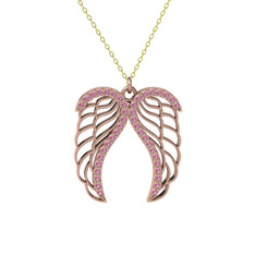 Raziel Melek Kanadı Kolye - Pembe kuvars 8 ayar rose altın kolye (40 cm altın rolo zincir) #rpi0o0