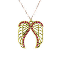 Raziel Melek Kanadı Kolye - Rodolit garnet 18 ayar altın kolye (40 cm rose altın rolo zincir) #w3vtrh
