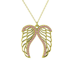 Raziel Melek Kanadı Kolye - Pembe kuvars 14 ayar altın kolye (40 cm gümüş rolo zincir) #wxjznq