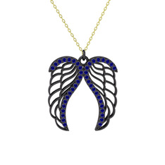 Raziel Melek Kanadı Kolye - Lab safir 925 ayar siyah rodyum kaplama gümüş kolye (40 cm altın rolo zincir) #xz9w49