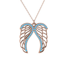Raziel Melek Kanadı Kolye - Akuamarin 925 ayar rose altın kaplama gümüş kolye (40 cm rose altın rolo zincir) #yo3jyq