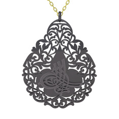 925 ayar siyah rodyum kaplama gümüş kolye (50 cm altın rolo zincir)