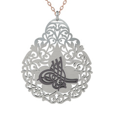 Tuğra Kolye - 925 ayar siyah rodyum kaplama gümüş kolye (50 cm rose altın rolo zincir) #3u7hvh