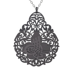 925 ayar siyah rodyum kaplama gümüş kolye (50 cm beyaz altın rolo zincir)