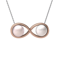 Pembe inci ve inci 18 ayar rose altın kolye (40 cm gümüş rolo zincir)