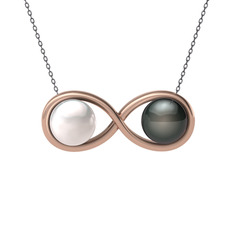 Inci ve siyah inci 925 ayar rose altın kaplama gümüş kolye (40 cm gümüş rolo zincir)