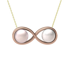 Pembe inci ve inci 18 ayar rose altın kolye (40 cm altın rolo zincir)