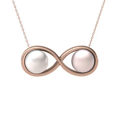 Inci ve pembe inci 8 ayar rose altın kolye (40 cm rose altın rolo zincir)