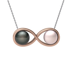 Siyah inci ve pembe inci 18 ayar rose altın kolye (40 cm gümüş rolo zincir)