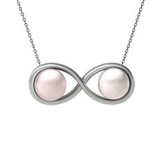 Pembe inci ve inci 14 ayar beyaz altın kolye (40 cm gümüş rolo zincir)