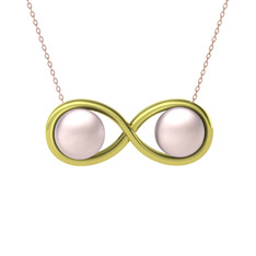 Pembe inci 925 ayar altın kaplama gümüş kolye (40 cm rose altın rolo zincir)