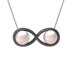 Pembe inci 925 ayar siyah rodyum kaplama gümüş kolye (40 cm gümüş rolo zincir)