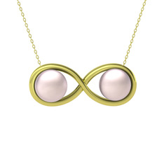 İncili Sonsuzluk Kolye - Pembe inci 14 ayar altın kolye (40 cm altın rolo zincir) #1yeb9yt