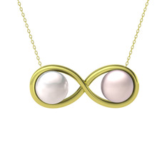 Inci ve pembe inci 14 ayar altın kolye (40 cm altın rolo zincir)