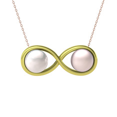 İncili Sonsuzluk Kolye - Inci ve pembe inci 18 ayar altın kolye (40 cm rose altın rolo zincir) #985xzn