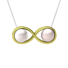 Inci ve pembe inci 14 ayar altın kolye (40 cm beyaz altın rolo zincir)