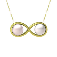 İncili Sonsuzluk Kolye - Pembe inci ve inci 8 ayar altın kolye (40 cm altın rolo zincir) #fs1wke