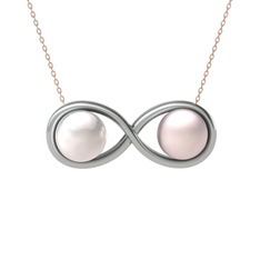 Inci ve pembe inci 925 ayar gümüş kolye (40 cm rose altın rolo zincir)