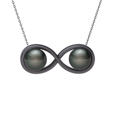 İncili Sonsuzluk Kolye - Siyah inci 925 ayar siyah rodyum kaplama gümüş kolye (40 cm gümüş rolo zincir) #hptqj2