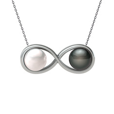 İncili Sonsuzluk Kolye - Inci ve siyah inci 18 ayar beyaz altın kolye (40 cm gümüş rolo zincir) #jxkkhg